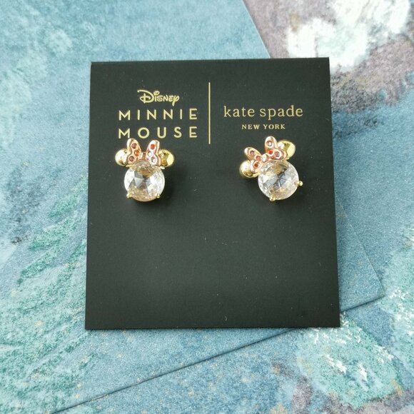 Kate Spade Disney Minnie Mouse Gold Stud Earrings Clear - Picture 1 of 3